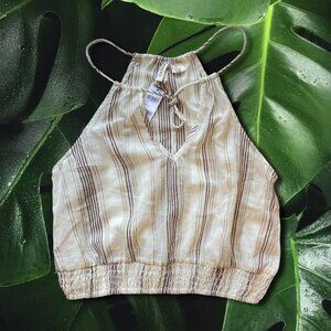 NWT Sky & Sparrow Striped Cotton Halter Crop Top Coastal Cowgirl Boho Summer M